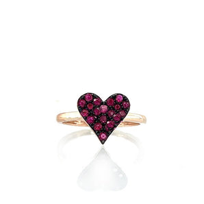 14K Rose Gold Ruby Pave Heart Ring