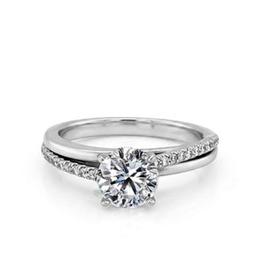 14K White Gold Moissanite and Diamond Crisscross Engagement Ring