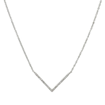 14K White Gold Pave Diamond Chevron V-Bar Necklace
