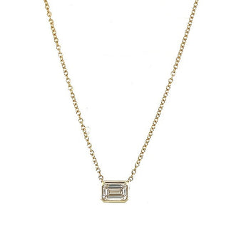 14K Yellow Gold 0.58ct Emerald-Cut Lab Grown Diamond 18" Solitaire Necklace
