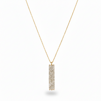 14K Yellow Gold Pave Diamond Bar Necklace