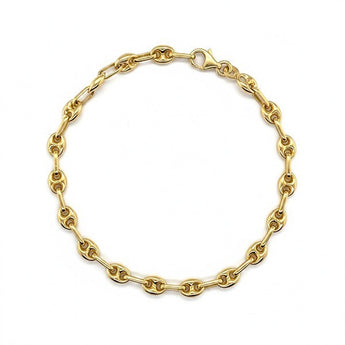 14K Yellow Gold Puff Mariner and Paperclip Link Bracelet