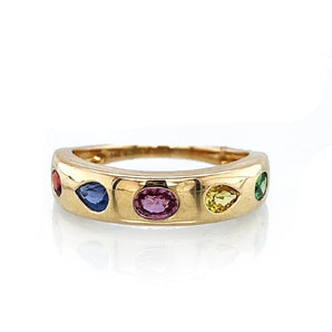 14K Yellow Gold Sapphire & Tsavorite Multi-Stone Tapered Band Ring