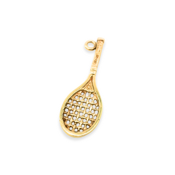 Estate 10K Yellow Gold Tennis Racket Charm Pendant