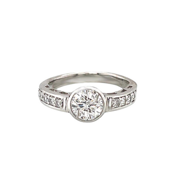 Platinum Bezel Set 1.10ct Round Natural Diamond Engagement Ring