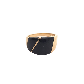 Estate 14K Yellow Gold Onyx Inlay Tapered Ring