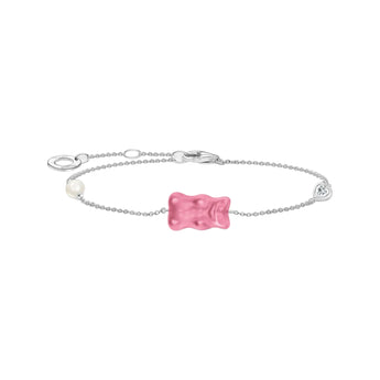 THOMAS SABO X HARIBO: Silver Bracelet with Pink Goldbear, Freshwater Pearl & Zirconia, 16-19cm
