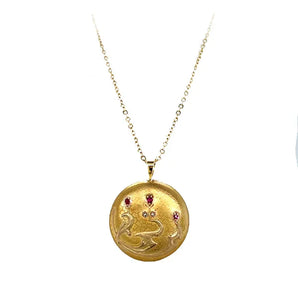 Antique 18K Yellow Gold Ruby and Diamond Engraved Converted Pocket Watch Pendant