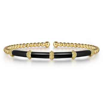 Gabriel & Co. 14K Yellow Gold Bujukan and Bar Split Bangle with Black Enamel