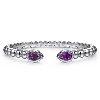 Gabriel & Co. 925 Sterling Silver Bujukan and Pear Shape Amethyst Split Bangle Bracelet