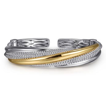 Gabriel & Co. 925 Sterling Silver and 14K Yellow Gold Bujukan Multiple Row Bangle Bracelet
