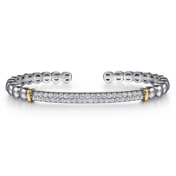 Gabriel & Co. 14K Yellow Gold and 925 Sterling Silver Bujukan White Sapphire Open Bangle Bracelet