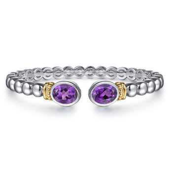 Gabriel & Co. 14K Yellow Gold and 925 Sterling Silver Bujukan Amethyst Open Bangle Bracelet