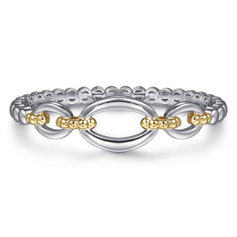 Gabriel & Co. 14K Yellow Gold and 925 Sterling Silver Bujukan Open Bangle Bracelet