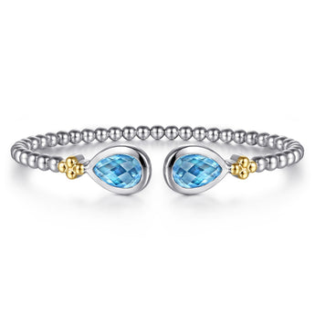Gabriel & Co. 14K Yellow Gold and 925 Sterling Silver Bujukan Pear Blue Topaz Bangle