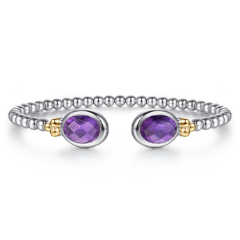 Gabriel & Co. 14K Yellow Gold and 925 Sterling Silver Bujukan Oval Amethyst Bangle
