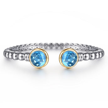Gabriel & Co. 14K Yellow Gold and 925 Sterling Silver Bujukan Round Blue Topaz Bangle