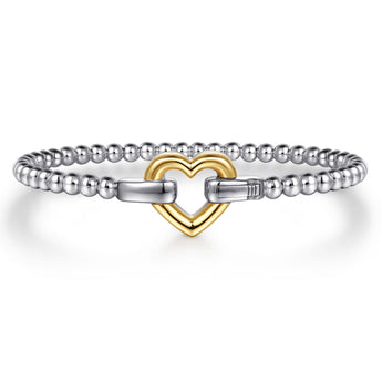 Gabriel & Co. 14K Yellow Gold and 925 Sterling Silver Heart Lock Bujukan Bangle