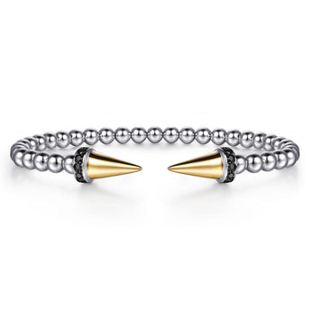 Gabriel & Co. 14K Yellow Gold and 925 Sterling Silver Bujukan Black Spinel Punk Bangle Bracelet
