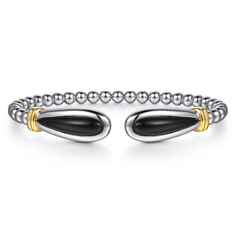 Gabriel & Co. 14K Yellow Gold and 925 Sterling Silver Bujukan Bangle Bracelet with Black Onyx