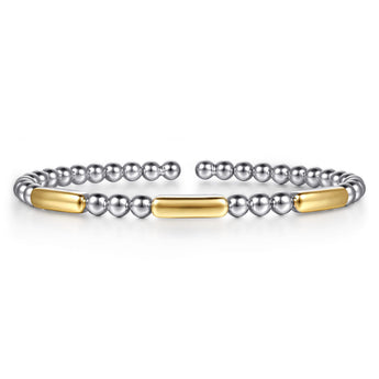 Gabriel & Co. 14K Yellow Gold And 925 Sterling Silver Three Station Bar Bujukan Bangle Bracelet