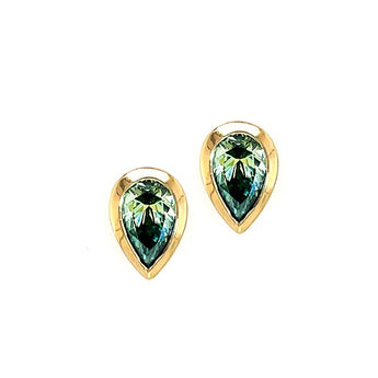 Bespoke 14K Yellow Gold Bezel-Set Pear-Cut Teal Moissanite Stud Earrings (1.60ctw)