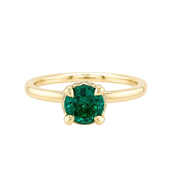 Bijoux Blossom 14K Yellow Gold Lab Grown Emerald and Diamond Hidden Halo Engagement Ring