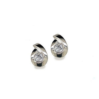 Estate 10K White Gold 0.35ctw Sculptural Teardrop Diamond Stud Earrings