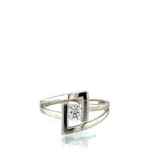 Estate 10K White Gold Diamond Sculptural Geometric Bypass Ring