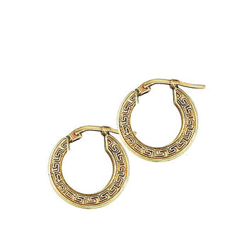 Estate 10K Yellow Gold 16mm Greek Key Hoop Earrings