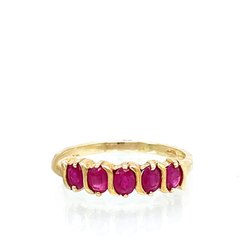 Estate 10K Yellow Gold 5-Stone Oval Red Spinel Ring
