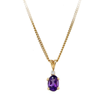 Estate 10K Yellow Gold Amethyst and Diamond Pendant
