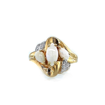 Estate 10K Yellow Gold Opal and Diamond Sculptural Bypass Ring