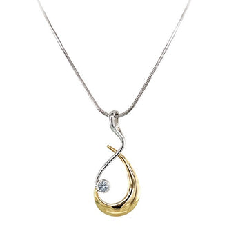 Estate 14K Two Tone Gold Diamond Asymmetrical Teardrop Pendant