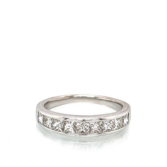 Estate 14K White Gold 1.00ctw Princess-Cut Diamond 9-Stone Band Ring