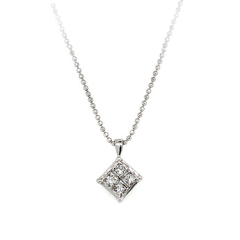 Estate 14K White Gold Princess-Cut Diamond Cluster Charm Pendant