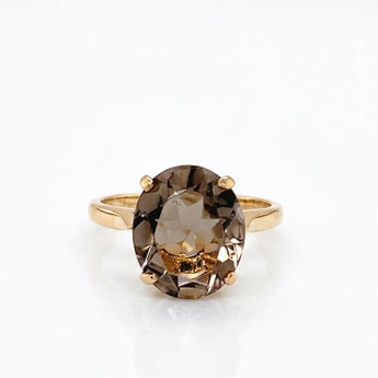 Estate 14K Yellow Gold Oval Smoky Quartz Solitaire Ring