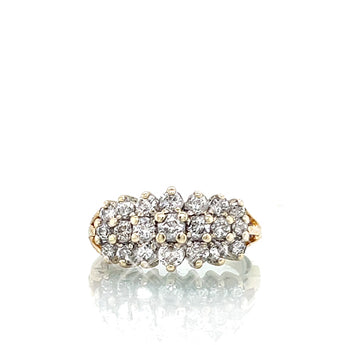 Estate 14K Yellow Gold Triple Tiered 1.0ctw Diamond Cluster Ring