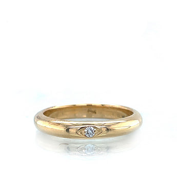 Estate 18K Yellow Gold Solitaire Diamond High Dome Band Ring