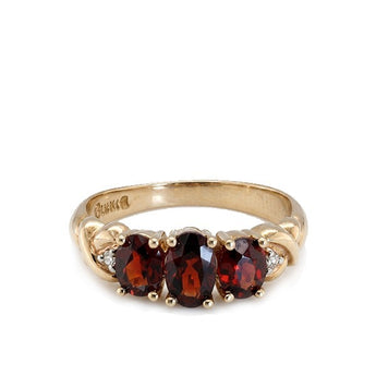 Estate Birks 14K Yellow Gold Garnet and Diamond Three-Stone Ring