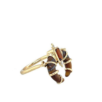 Estate Sauer 18K Yellow Gold Citrine & Tiger's Eye "Tusk" Ring (Tribes Collection)