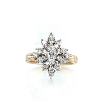 Estate Vintage 14K Two-Tone Marquise Starburst Diamond Cluster Ring