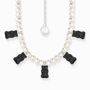 THOMAS SABO X HARIBO: Silver Pearl Necklace with 5 Black Goldbears