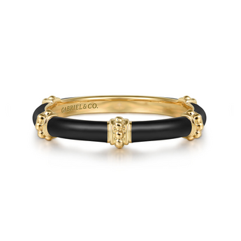 Gabriel & Co. 14K Yellow Gold Bujukan Bar Split Stackable with Black Enamel