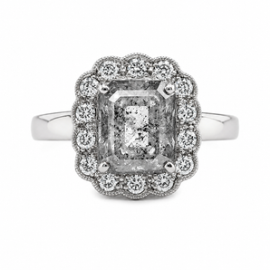 Modified Vintage 14K White Gold Diamond Floral Halo Engagement Ring