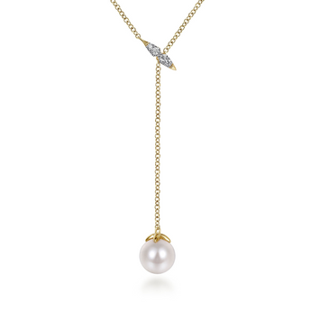 Gabriel & Co. 14K Yellow Gold Diamond And Pearl Y Knot Necklace