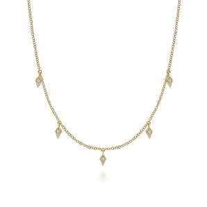 Gabriel & Co. 14K Yellow Gold Diamond Station Kite Droplet Necklace