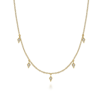 Gabriel & Co. 14K Yellow Gold Diamond Station Kite Droplet Necklace
