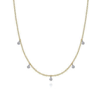 Gabriel & Co. 14K White and Yellow Gold Diamond Droplet Necklace