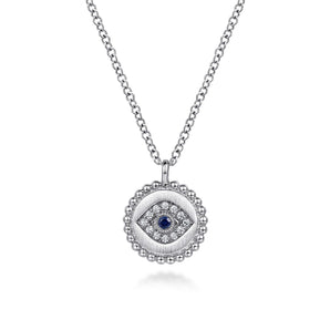 Gabriel & Co. 925 Sterling Silver Sapphire and Diamond Evil Eye Pendant Necklace